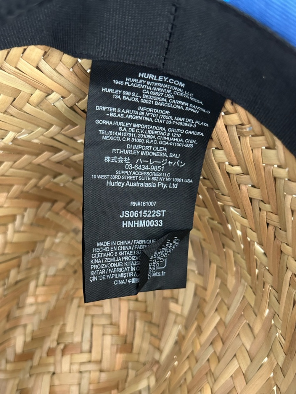 NWT Hurley Bayside Straw Lifeguard Hat Blue Wave Underside Brim OS Unisex Beach - Picture 10 of 10